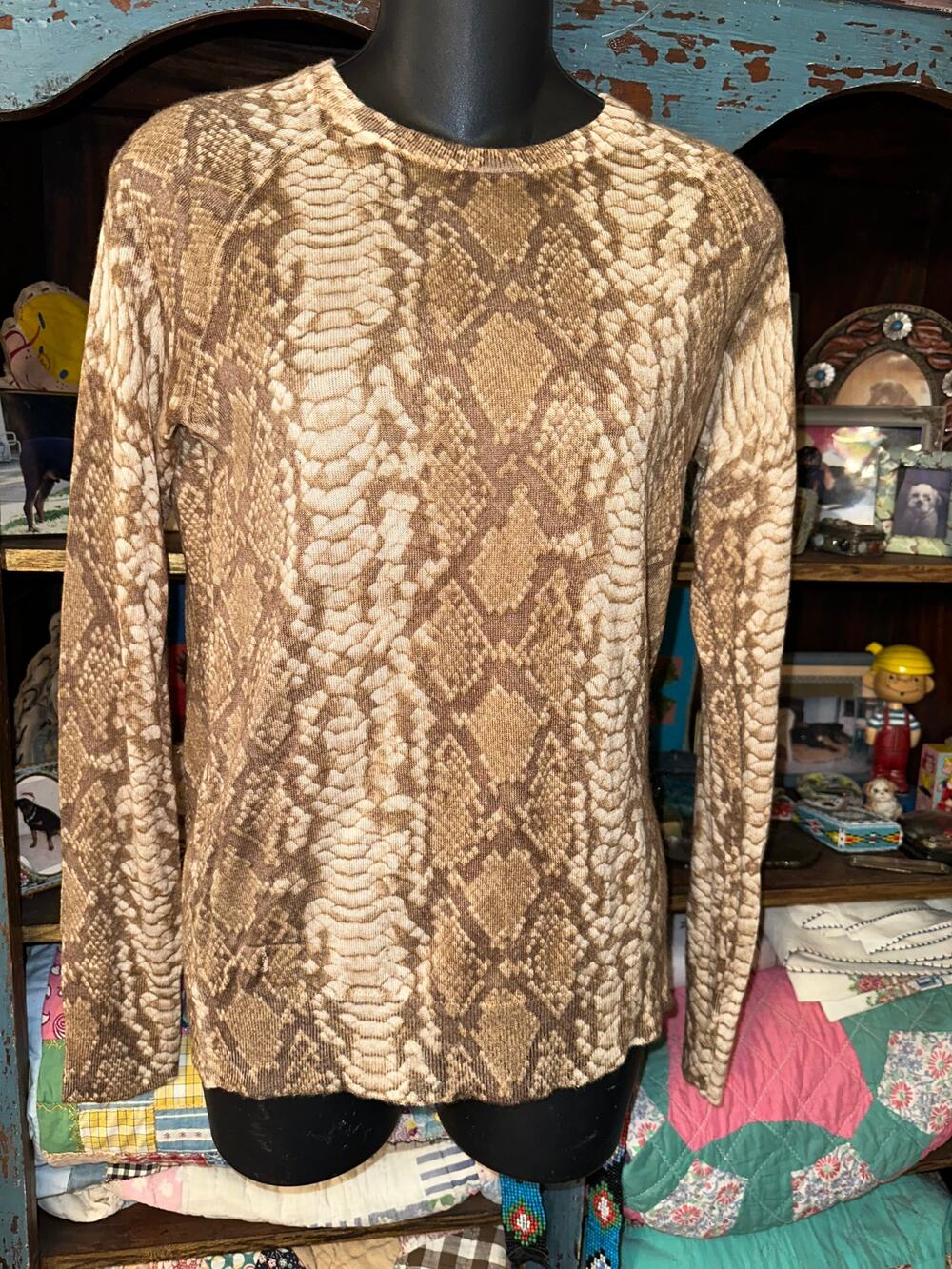 EQUIPMENT FEMME SILK CASHMERE LIGHTWEIGHT SNAKE REPTILE PRINT SWEATER S